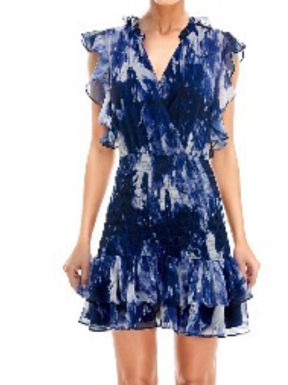 Socialite Blue Plunge V-Neck Mini Dress with Flutter Sleeve